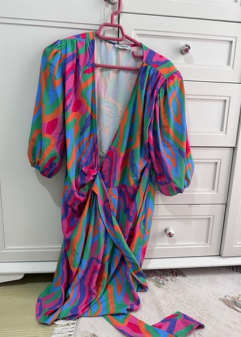 Renkli Tie-Dye Desenli Uzun Kadın Elbisesi - Görsel 3