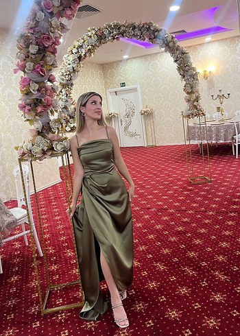 Askılı Drapeli Uzun Haki Bohem Gown - Görsel 2