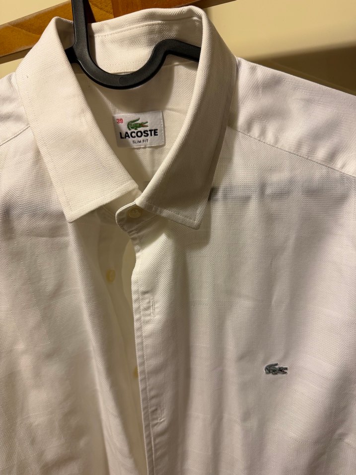 Lacoste marka Beyaz Erkek Klasik Keten Gömlek - Görsel 3