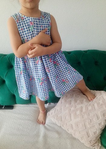 Mavi Kareli Kız Çocuk Elbise