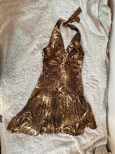 m Beden kahverengi Renk Leopar y2k Vintage Elbise