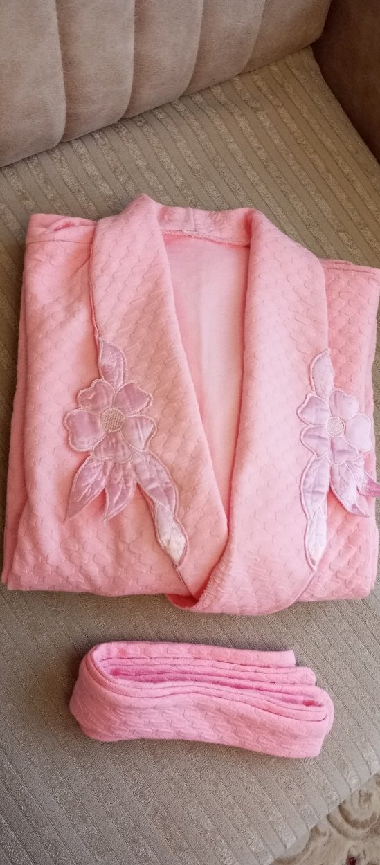 Pembe Nakışlı Kadın Sabahlık - Görsel 5