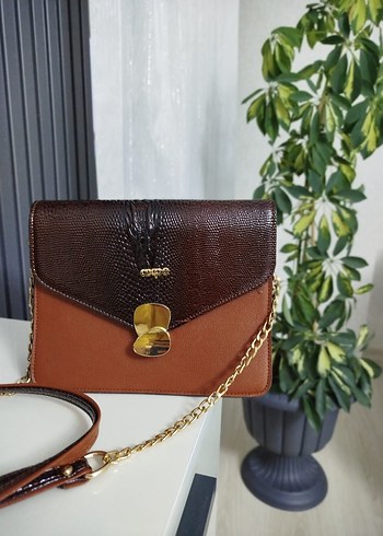 Zincir Detaylı Kahverengi Deri Kadın Çanta - Görsel 2
