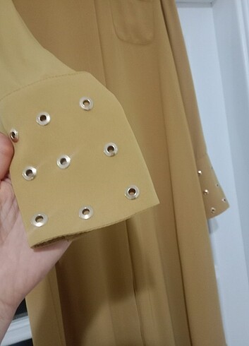 Hardal sarısı 38 40 bedene uyumlu krep tunik  - Görsel 2