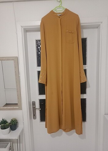 Hardal sarısı 38 40 bedene uyumlu krep tunik  - Görsel 4