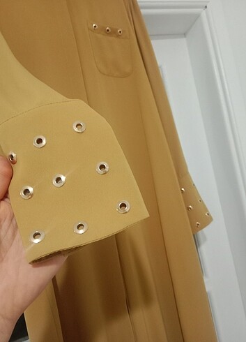 Hardal sarısı 38 40 bedene uyumlu krep tunik  - Görsel 6