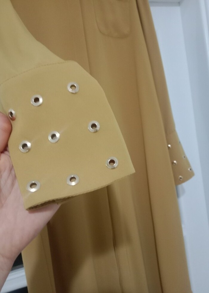 Hardal sarısı 38 40 bedene uyumlu krep tunik  - Görsel 2