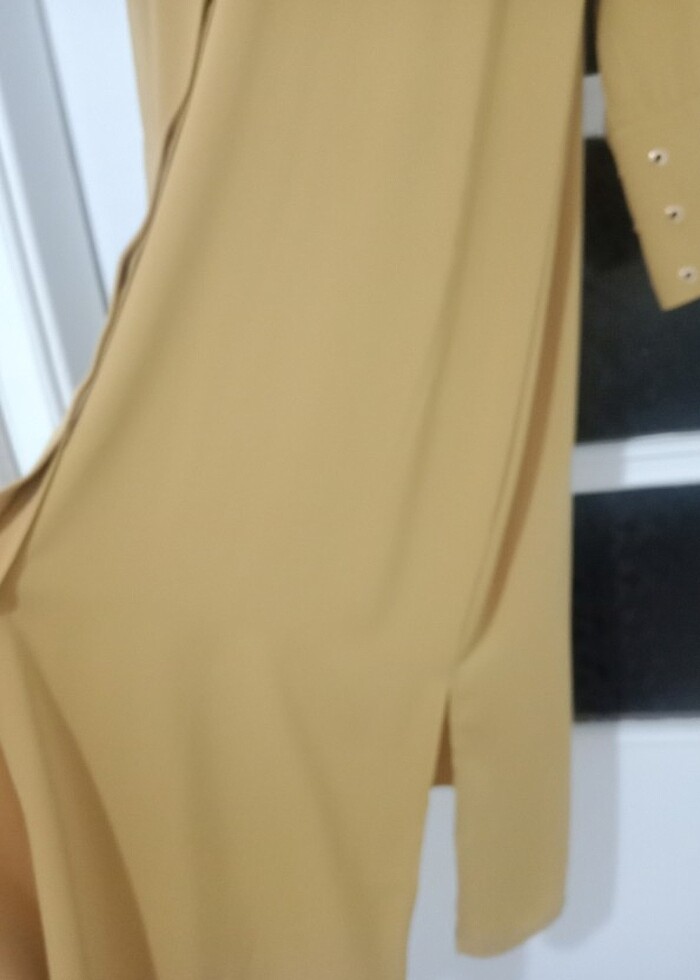 Hardal sarısı 38 40 bedene uyumlu krep tunik  - Görsel 5