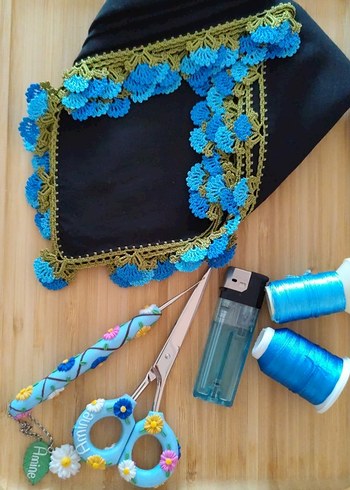 Mavi Çiçekli Bohem Nakışlı Oya - Görsel 3