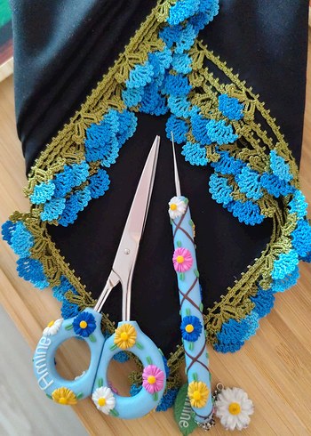 Mavi Çiçekli Bohem Nakışlı Oya - Görsel 2