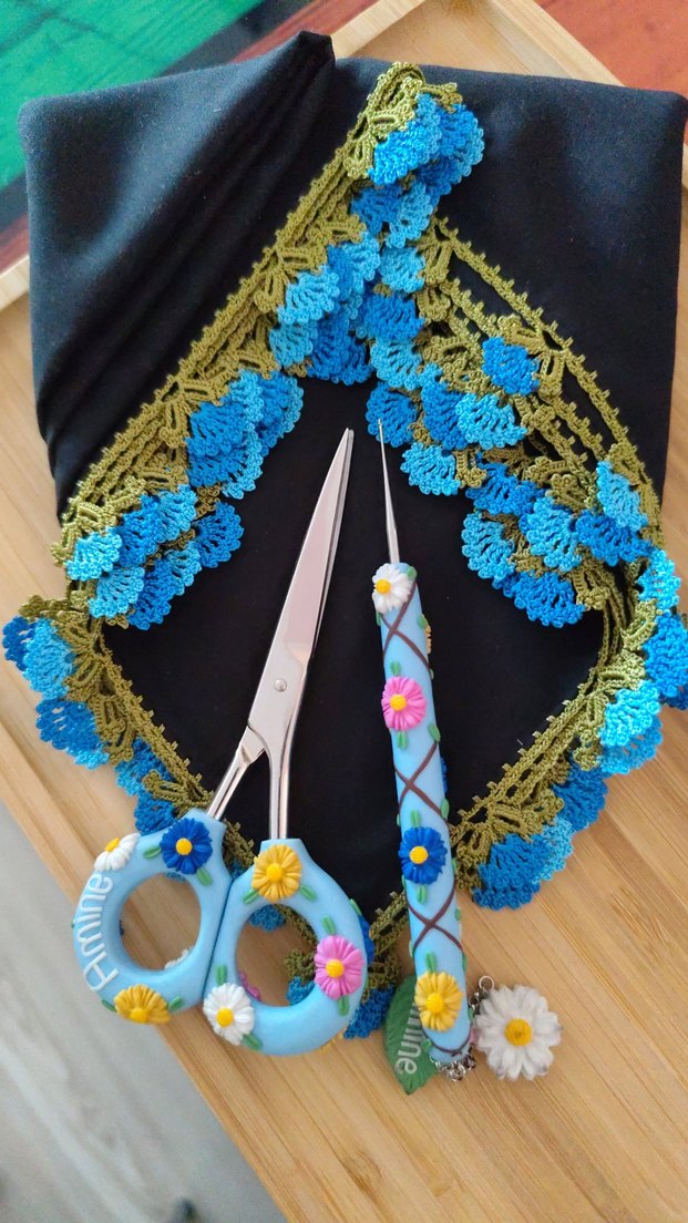 Mavi Çiçekli Bohem Nakışlı Oya - Görsel 2