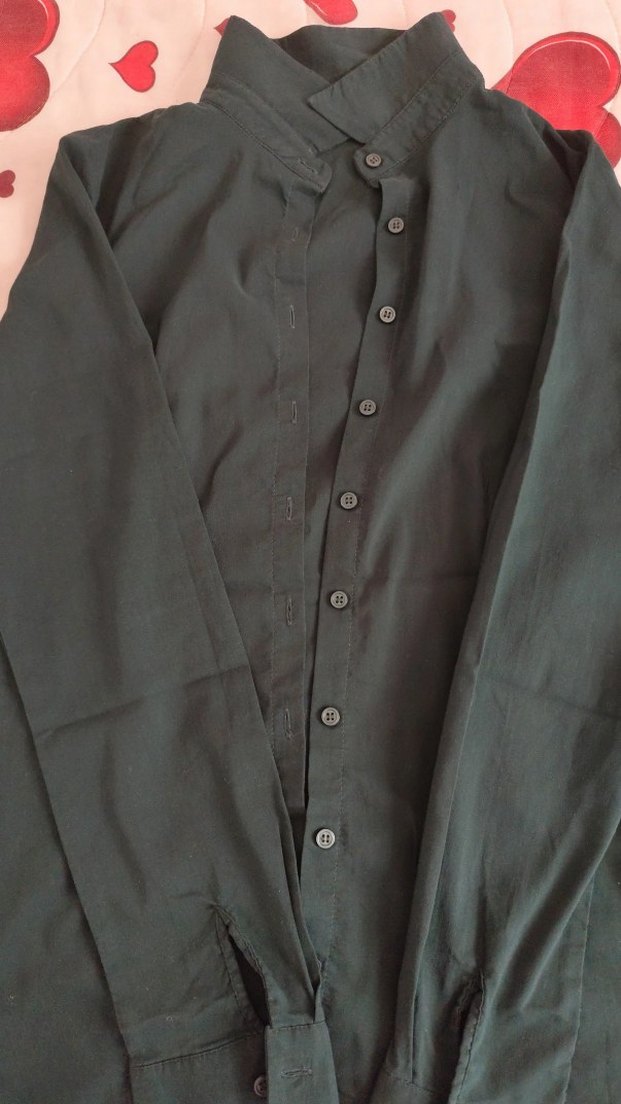 Düğmeli Koyu Yeşil Kadın Gömlek - Görsel 2