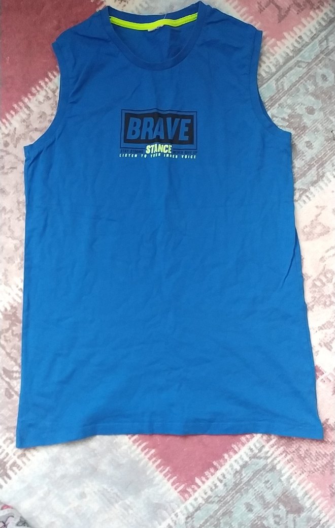 Erkek Mavi Kolsuz Street Wear Tişört - Görsel 2