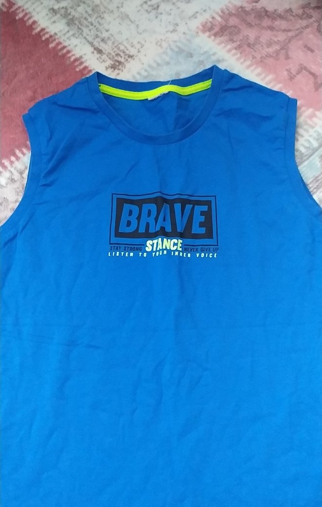 Erkek Mavi Kolsuz Street Wear Tişört - Görsel 3