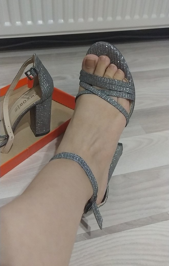 Gri simli  Tokalı Topuklu Kadın Ayakkabı - Görsel 4