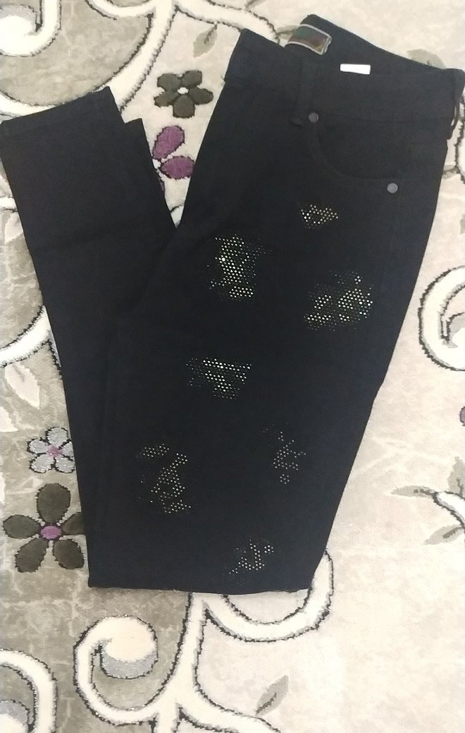 Siyah Payetli Nakışlı Kadın Jean - Görsel 5