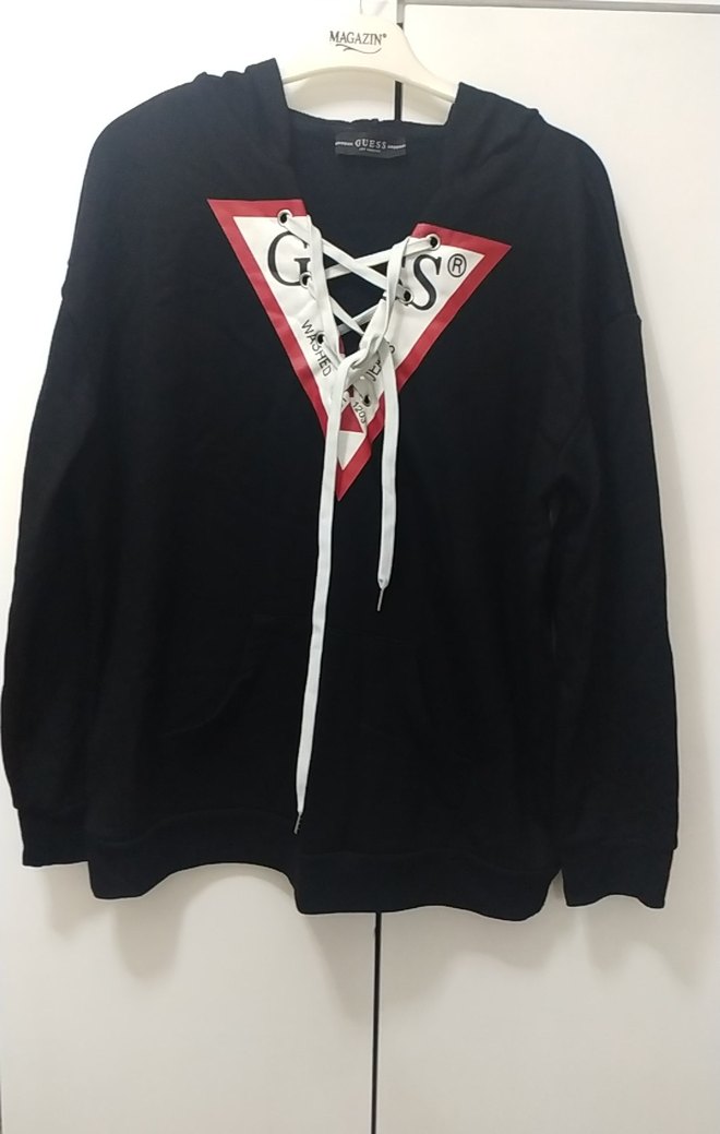 Kadın Siyah Kapüşonlu Bağcıklı Sweatshirt - Görsel 2