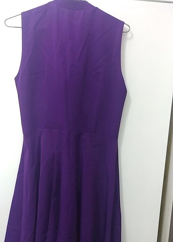 Mor Midi V Yaka Kolsuz Elbise - Görsel 5