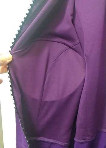 Mor Midi V Yaka Kolsuz Elbise - Görsel 7