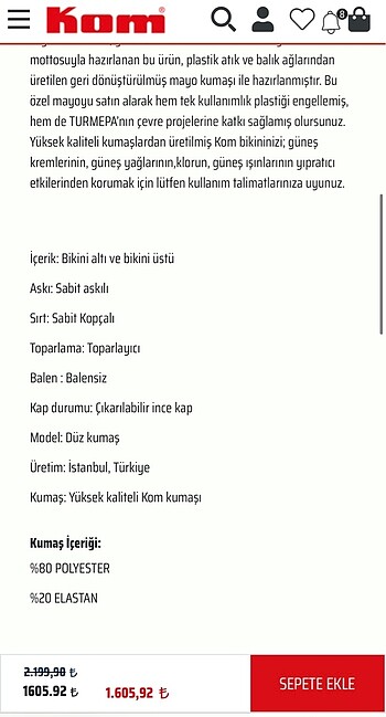 38 Beden Kom Bikini Takımı, Etiketli