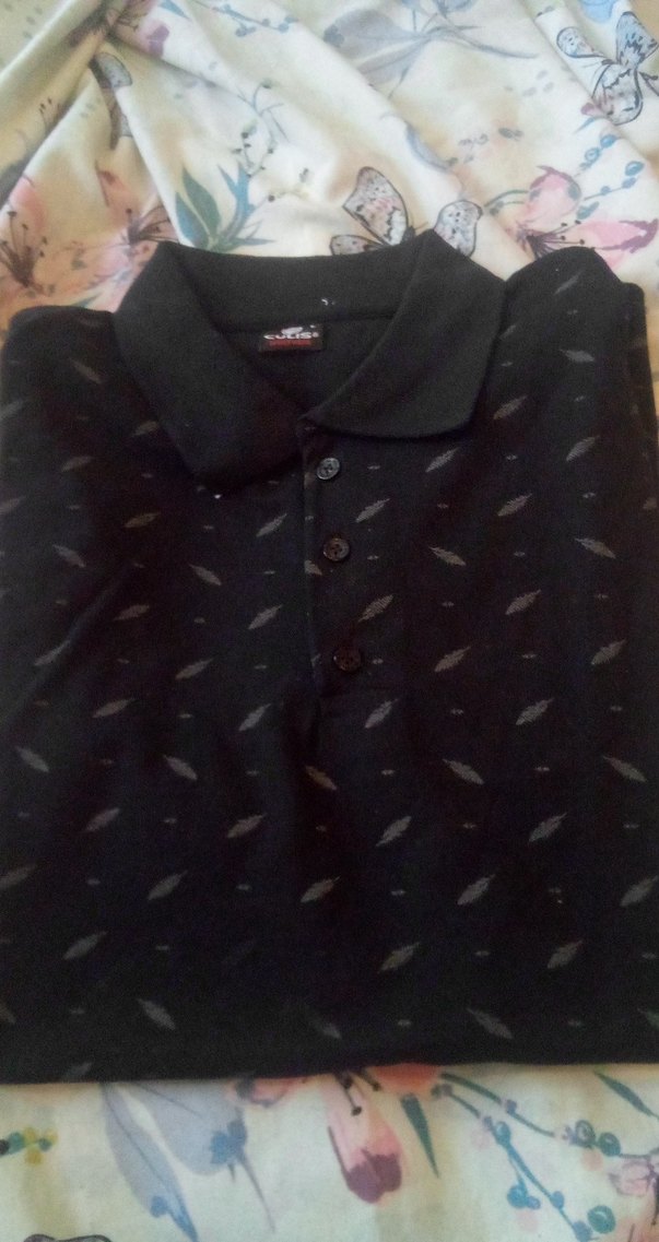 Siyah Desenli kısa Kollu Polo Tişört - Görsel 3