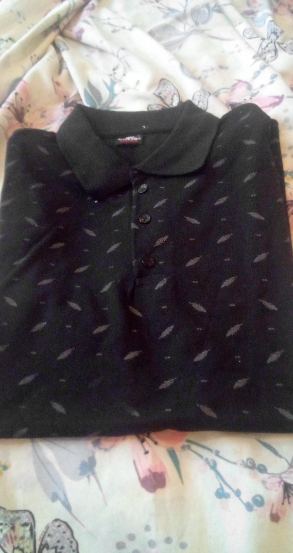 Siyah Desenli kısa Kollu Polo Tişört - Görsel 2