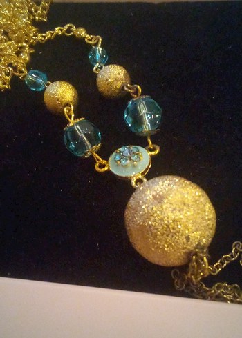 Uzun Altın Boncuklu Bohem Kolye - Görsel 4