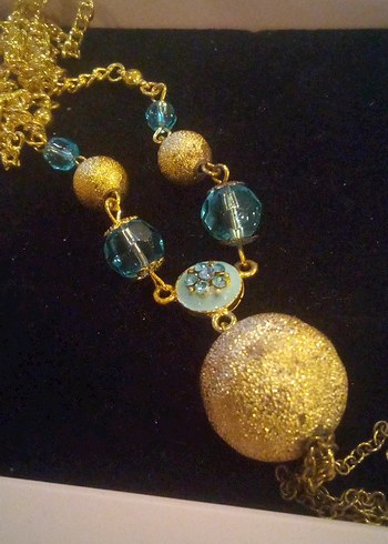 Uzun Altın Boncuklu Bohem Kolye - Görsel 5