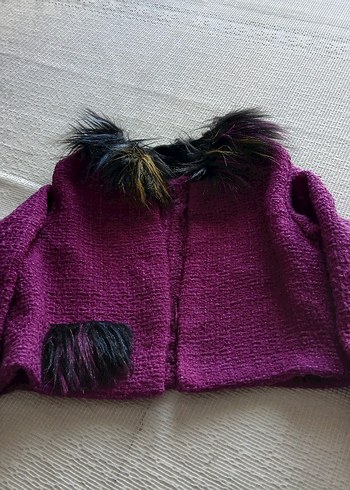 Kürk Detaylı Mor Mini Triko  kız çocuk Ceket tullü buluz - Görsel 2