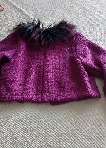 Kürk Detaylı Mor Mini Triko  kız çocuk Ceket tullü buluz - Görsel 4