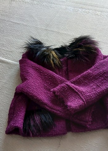 Kürk Detaylı Mor Mini Triko  kız çocuk Ceket tullü buluz - Görsel 3