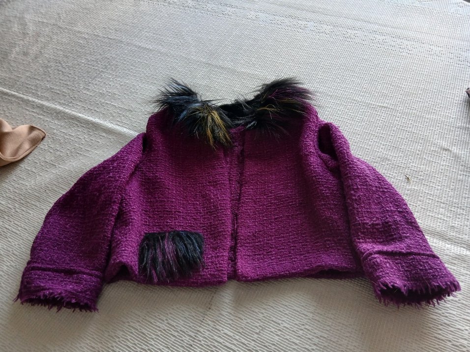 Kürk Detaylı Mor Mini Triko  kız çocuk Ceket tullü buluz - Görsel 2