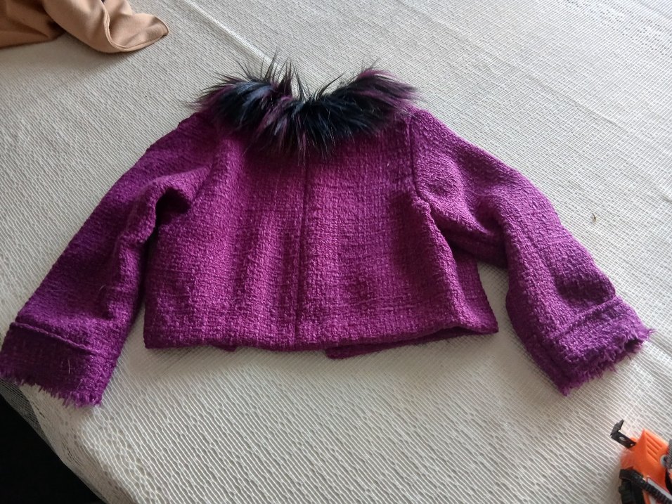 Kürk Detaylı Mor Mini Triko  kız çocuk Ceket tullü buluz - Görsel 4