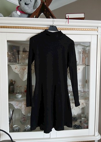 Uzun Siyah Gömlek Yaka  Triko Elbise uzunluk 90 cm - Görsel 2