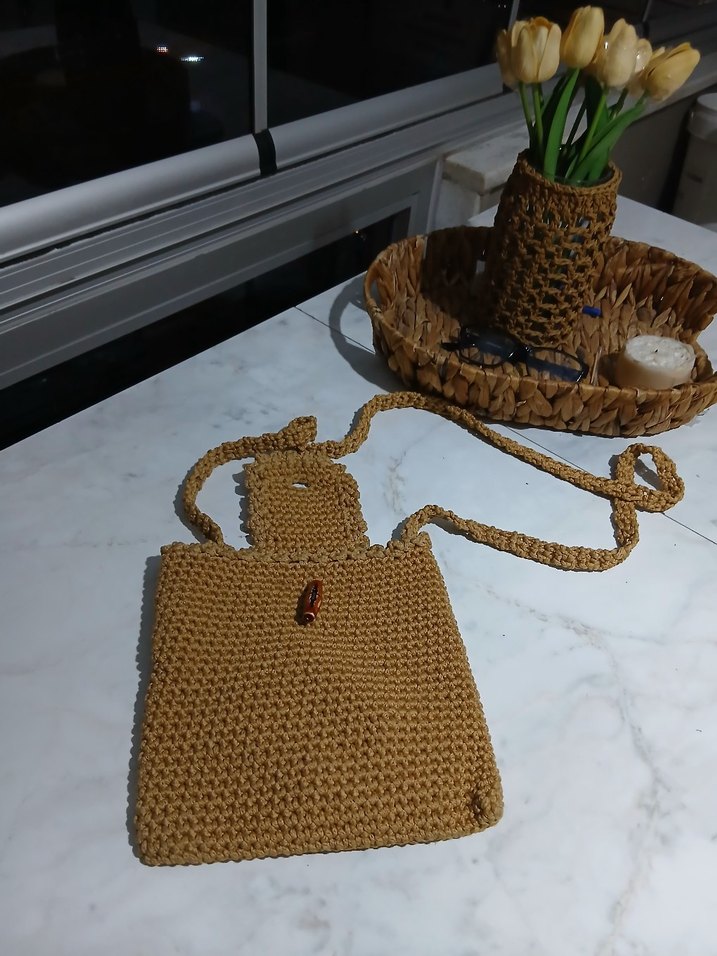 Örgü Kadın Çapraz Çanta Kahverengi - Görsel 4