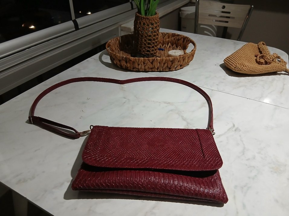 Bordo Yılan Desenli Deri Kadın Çanta - Görsel 2