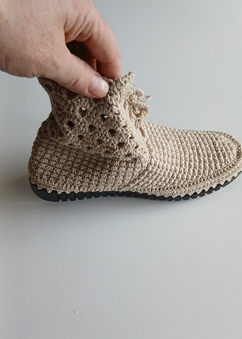 Bej Örgü Bohem bayan Bot el örgüsü - Görsel 7