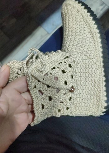 Bej Örgü Bohem bayan Bot el örgüsü - Görsel 3