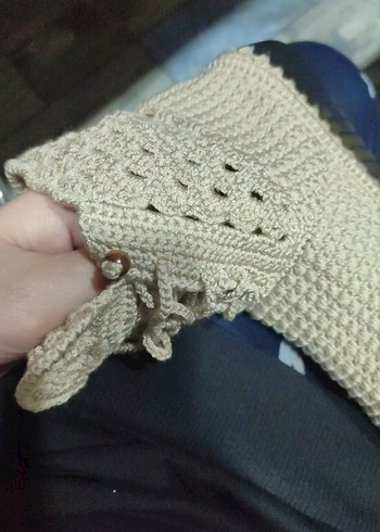 Bej Örgü Bohem bayan Bot el örgüsü - Görsel 2