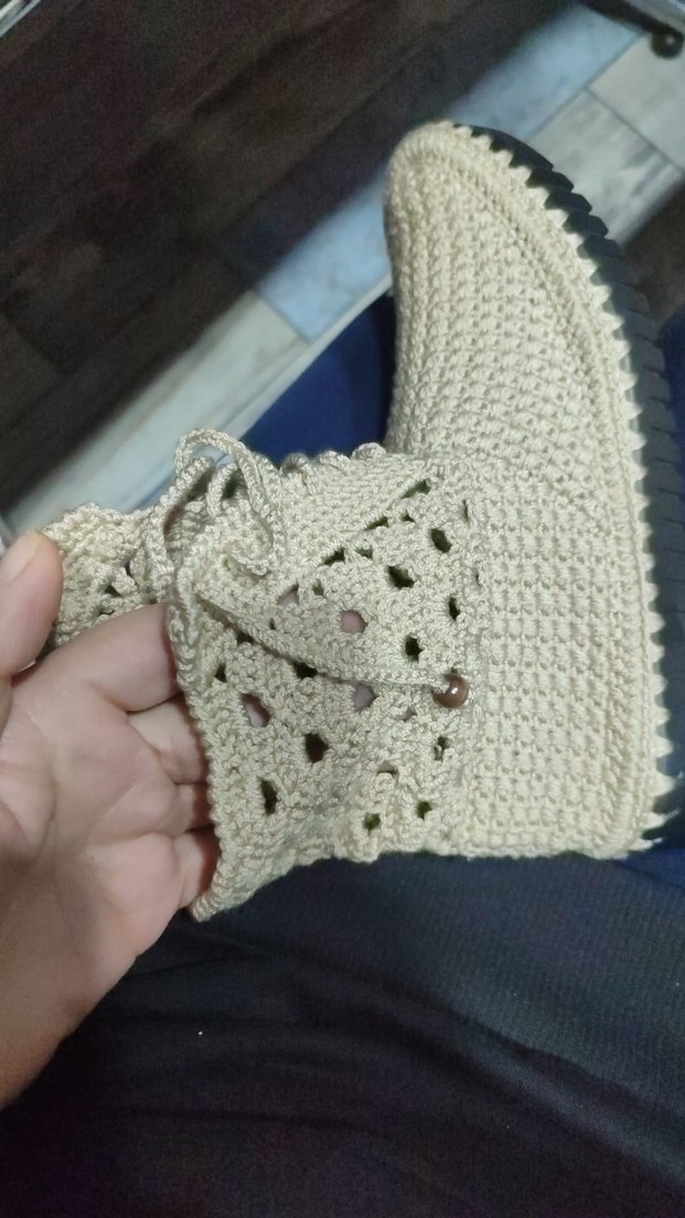 Bej Örgü Bohem bayan Bot el örgüsü - Görsel 3