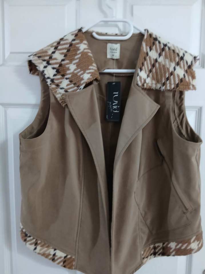 suretiyle  Kumaş Detaylı Bej  Kadın Yelek - Görsel 2