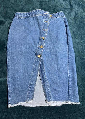 Trendyol & Milla Asimetrik Dugmeli Mavi Denim Etek