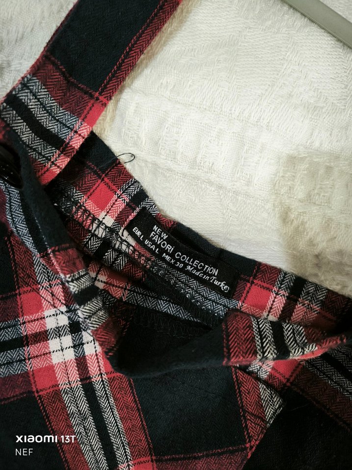 Renkli Kareli Kırmızı salopet - Görsel 3