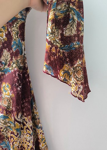 Bordo Desenli Bohem Uzun Kollu elbise vintage - Görsel 5