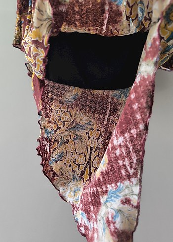 Bordo Desenli Bohem Uzun Kollu elbise vintage - Görsel 7