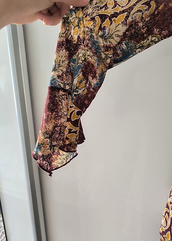 Bordo Desenli Bohem Uzun Kollu elbise vintage - Görsel 6