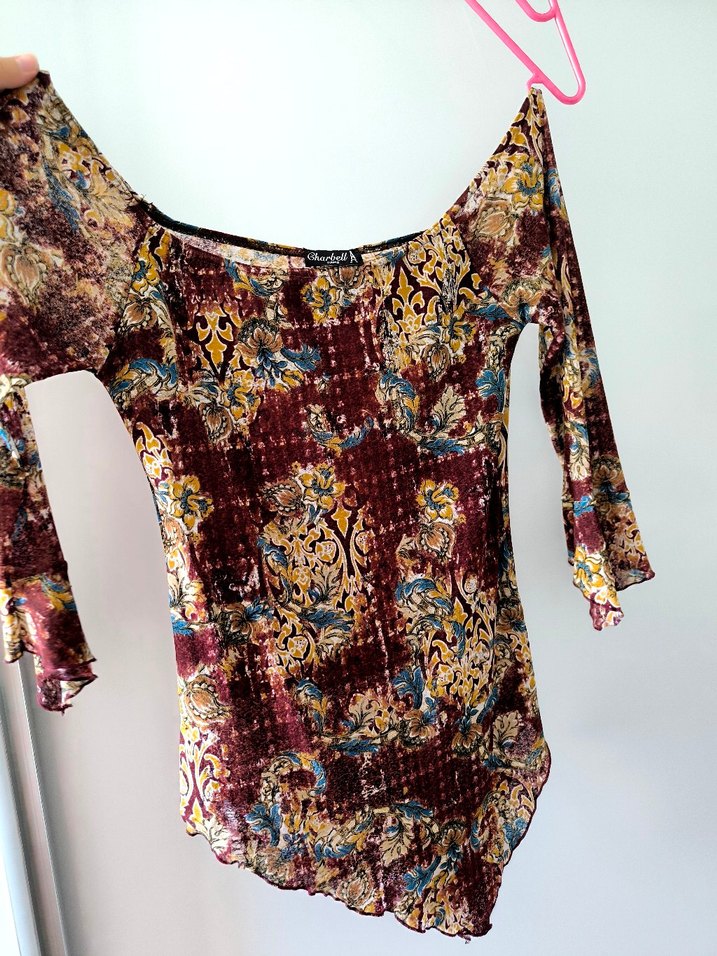 Bordo Desenli Bohem Uzun Kollu elbise vintage - Görsel 4