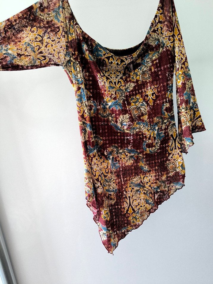 Bordo Desenli Bohem Uzun Kollu elbise vintage - Görsel 3