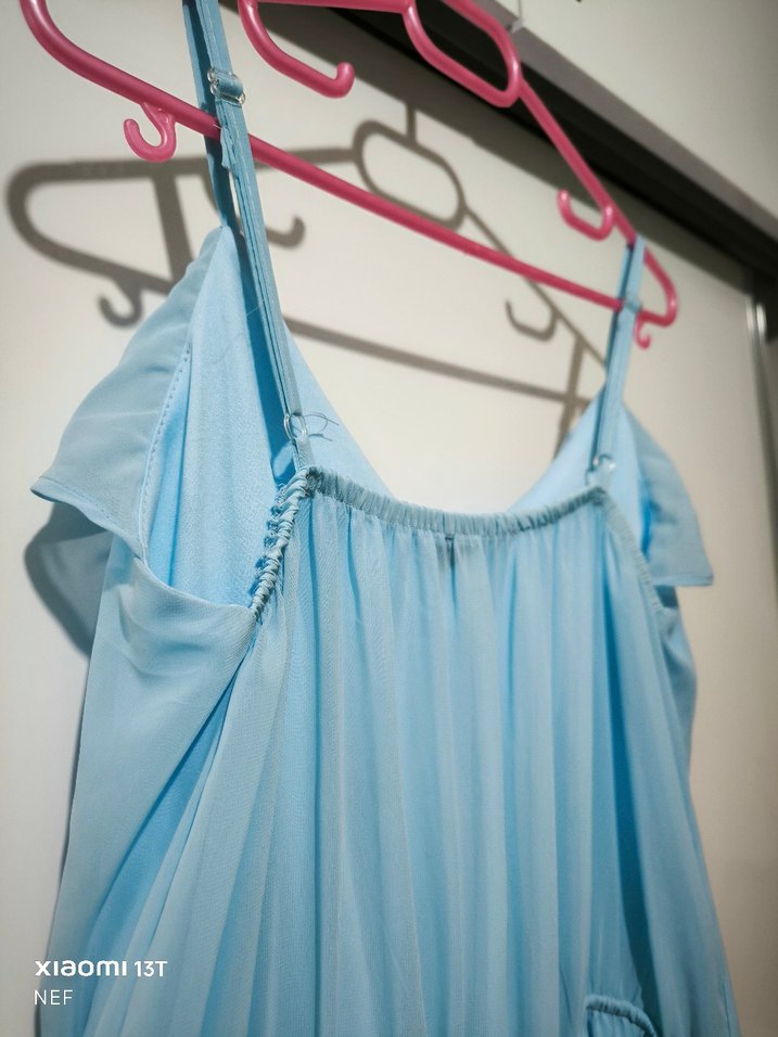 Mavi Fırfırlı Uzun Askılı Elbise - Görsel 4