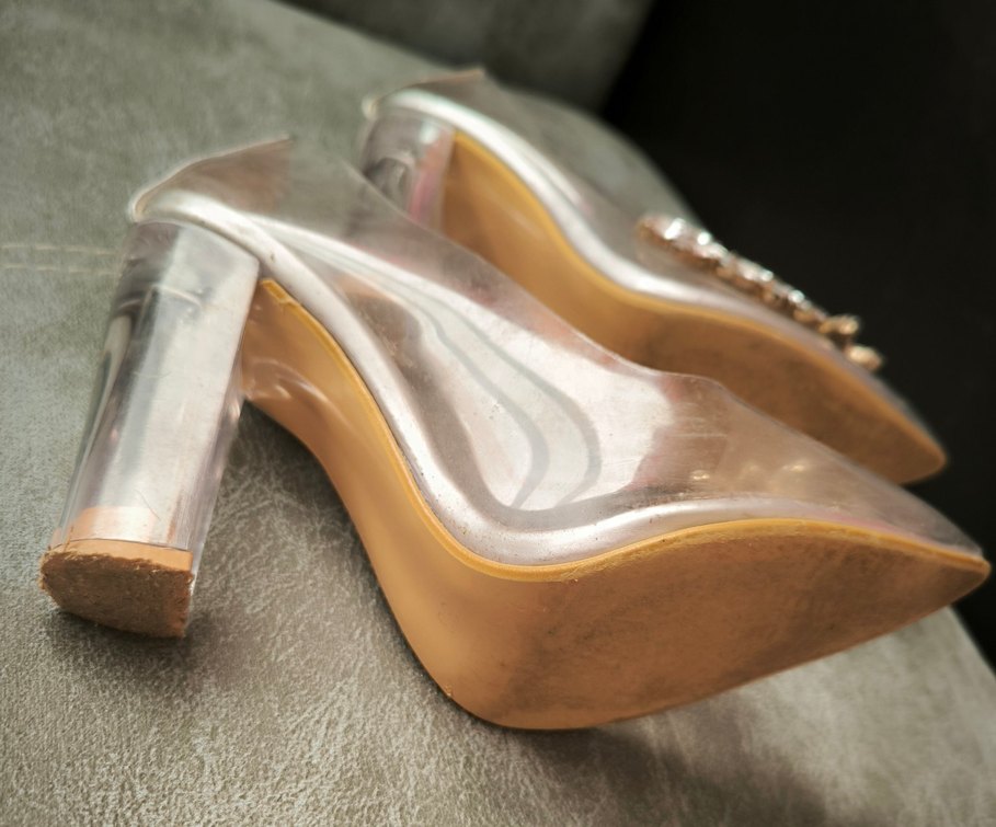 Bej Parlak Cam Stiletto Taşlı Kadın Abiye Ayakkabı - Görsel 5